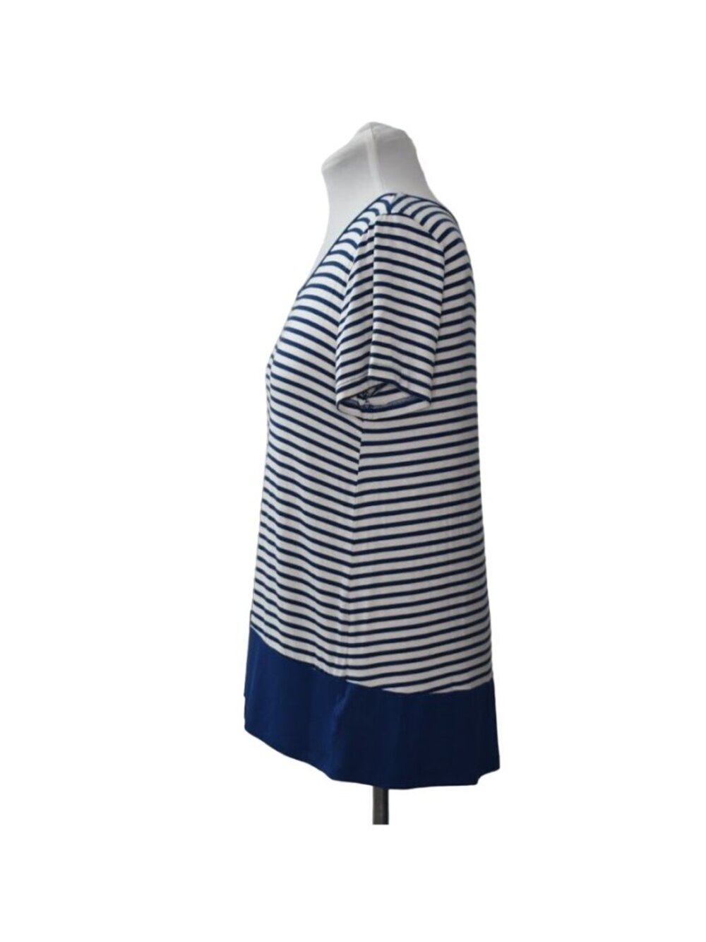 Jones New York Signature Top L NWT Blue White Striped Hi-Low T-Shirt Womens - Picture 4 of 7